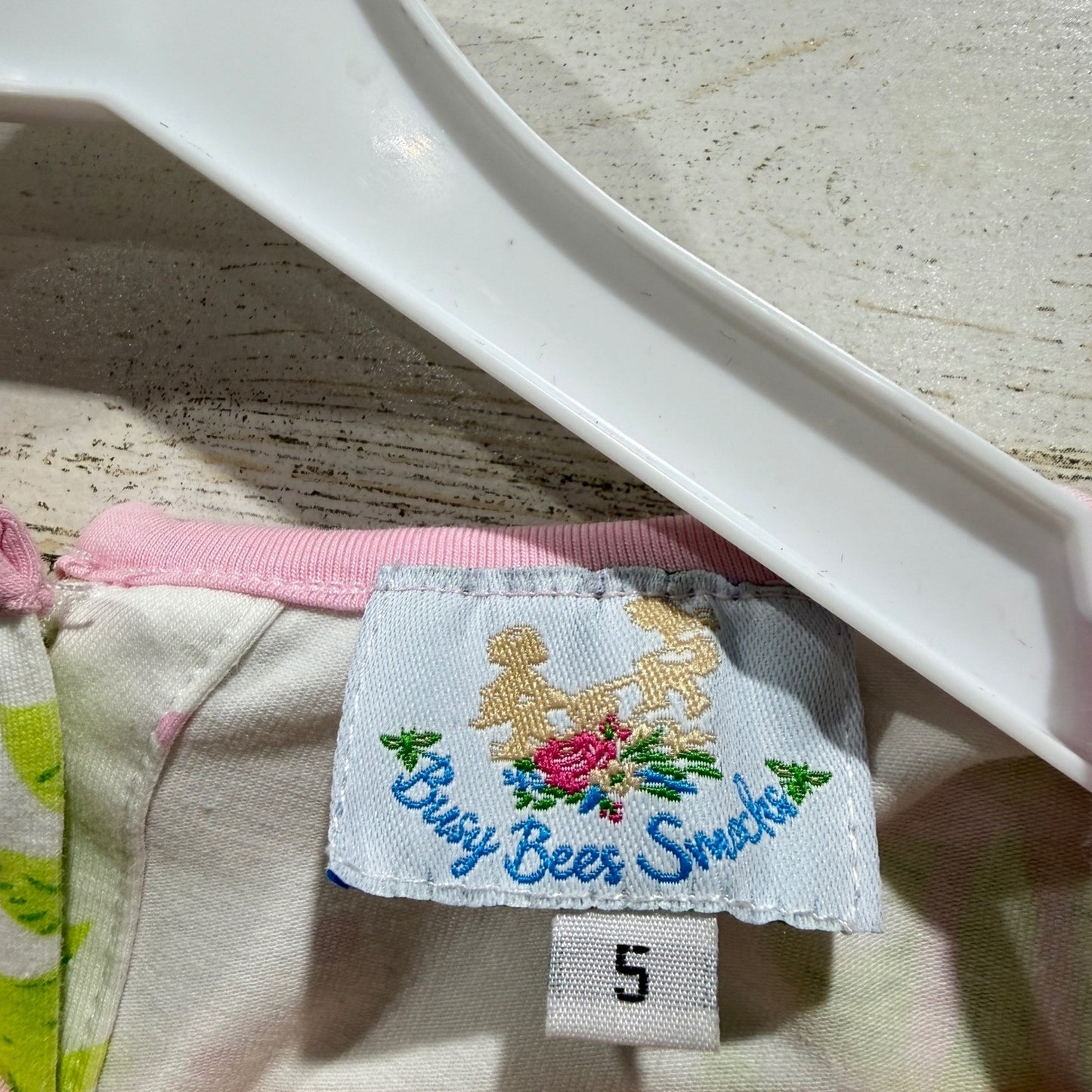 Busy Bees Smocks Dress Girls 5 White Christmas Tree Holiday Knit *Flawed1