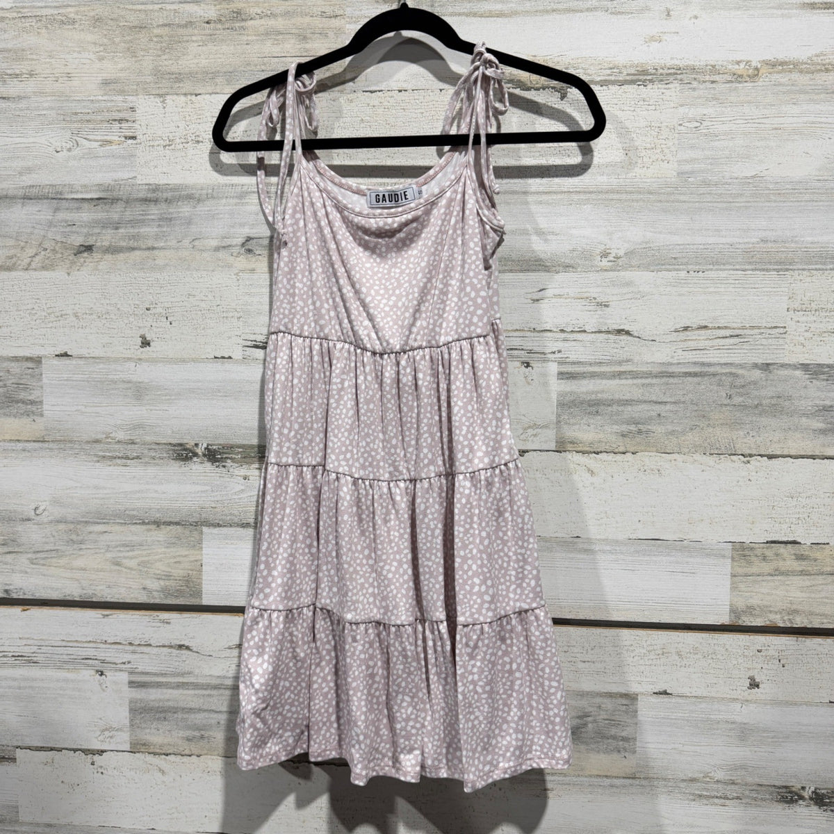 Gaudie Tiered Mini Dress Womens Size S Pink White Polka Dot Polyester Boho EUC0
