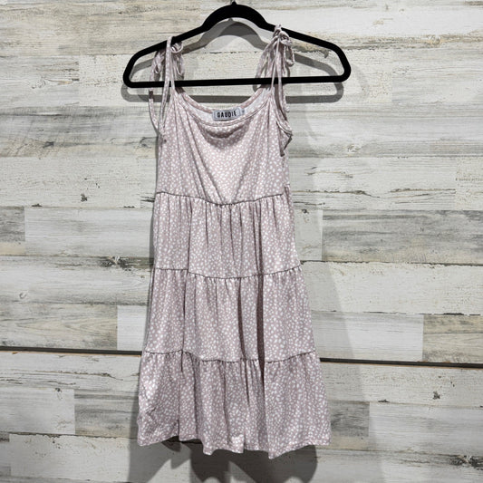 Gaudie Tiered Mini Dress Womens Size S Pink White Polka Dot Polyester Boho EUC0