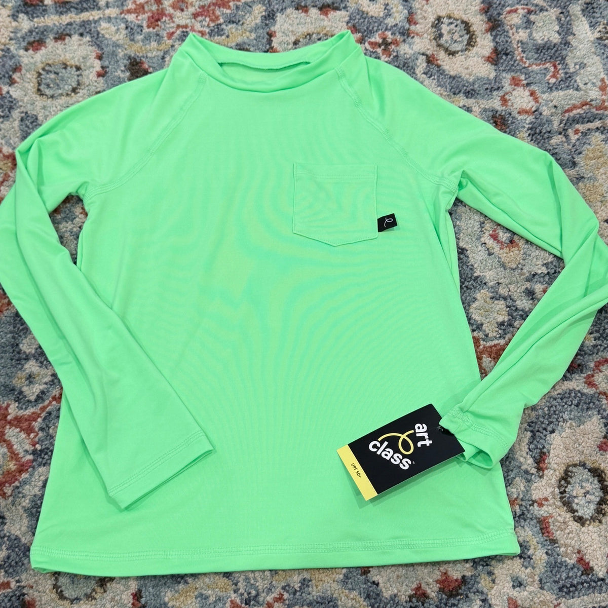 Art Class Rash Guard Boys Size 8 Green Long Sleeve UPF 50+ Swim NWT0