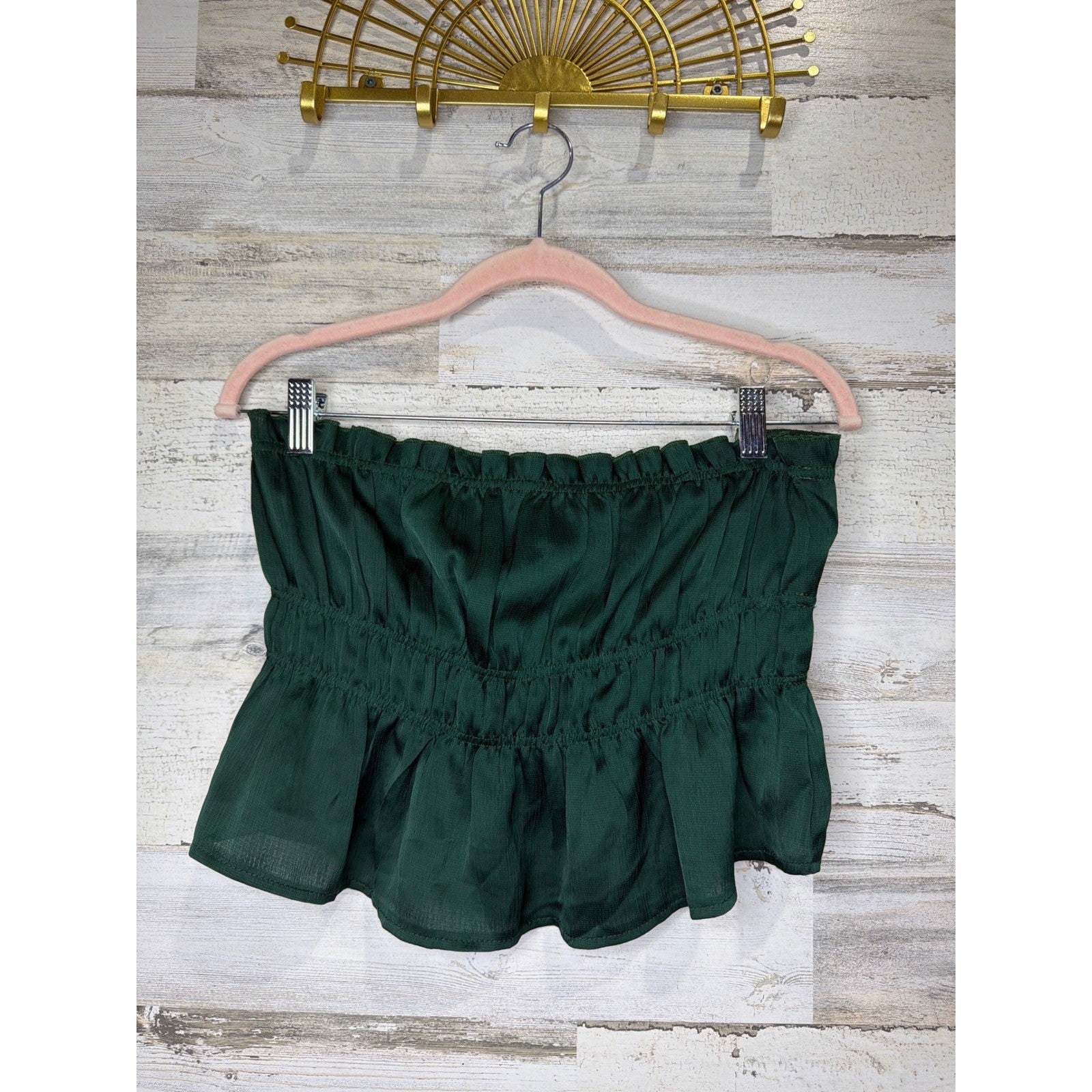 Princess Polly Peplum Tube Top Women Size 10 Green Smocked Strapless Boho EUC0
