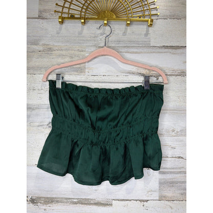 Princess Polly Peplum Tube Top Women Size 10 Green Smocked Strapless Boho EUC0