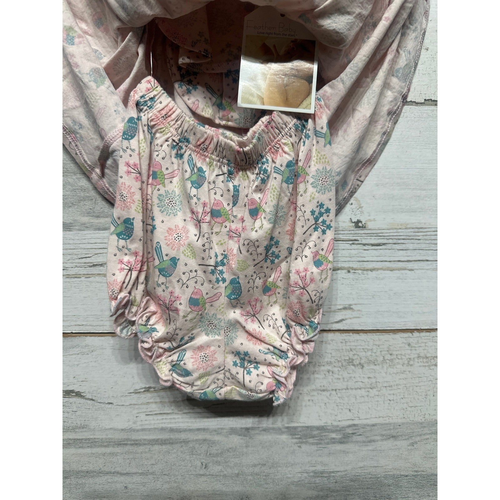 Feather Baby Dress Set Girls 6-9M Pink Bird Smocked Pima Cotton NWT2