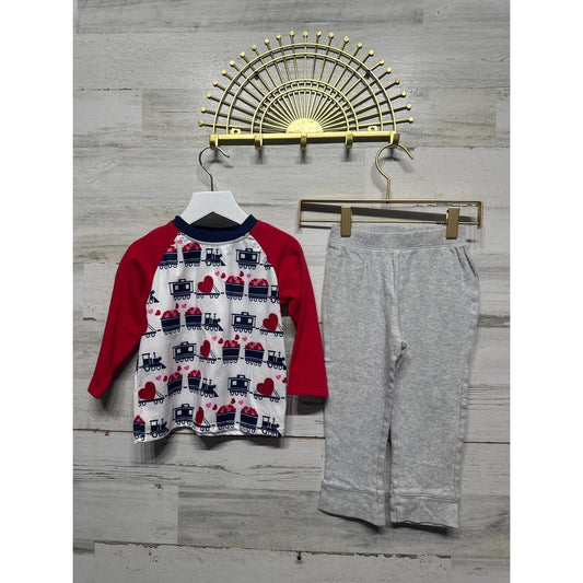 Boys 24M Red White Gray Train Heart Print Outfit0