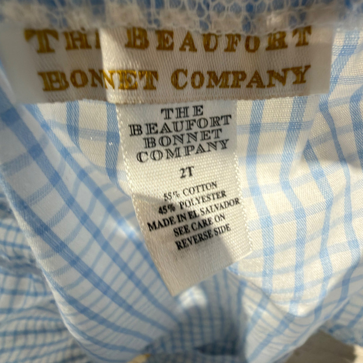 The Beaufort Bonnet Company Gingham Dress Set Girls 2T Blue Cotton Classic EUC7