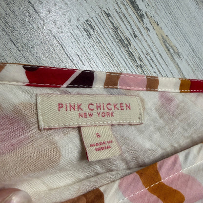 Pink Chicken Midi Dress Women Small Tan Leopard Sequin Cuff Cotton Boho EUC3