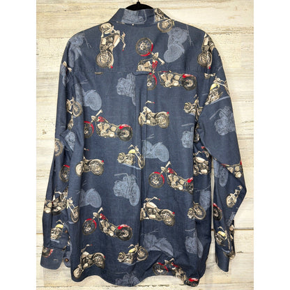 Clearwater Outfitters Button Down Shirt Men Large Blue Motorcycle Biker *Flawed5
