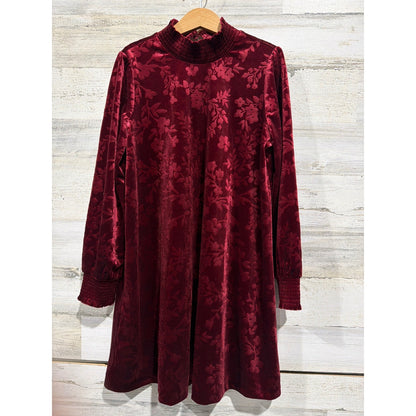 Matilda Jane Dress Girls 8 Burgundy Velvet Floral Burnout Holiday EUC0