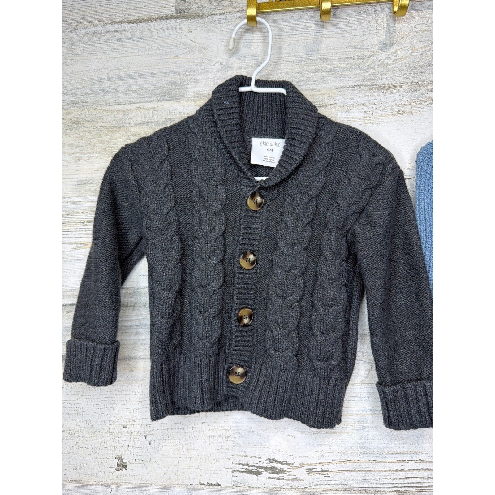 Okie Dokie Carter's Cardigan Sweaters Boys 9M Black Blue Knit GrandpaCore EUC1