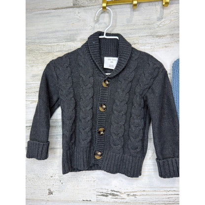 Okie Dokie Carter's Cardigan Sweaters Boys 9M Black Blue Knit GrandpaCore EUC1
