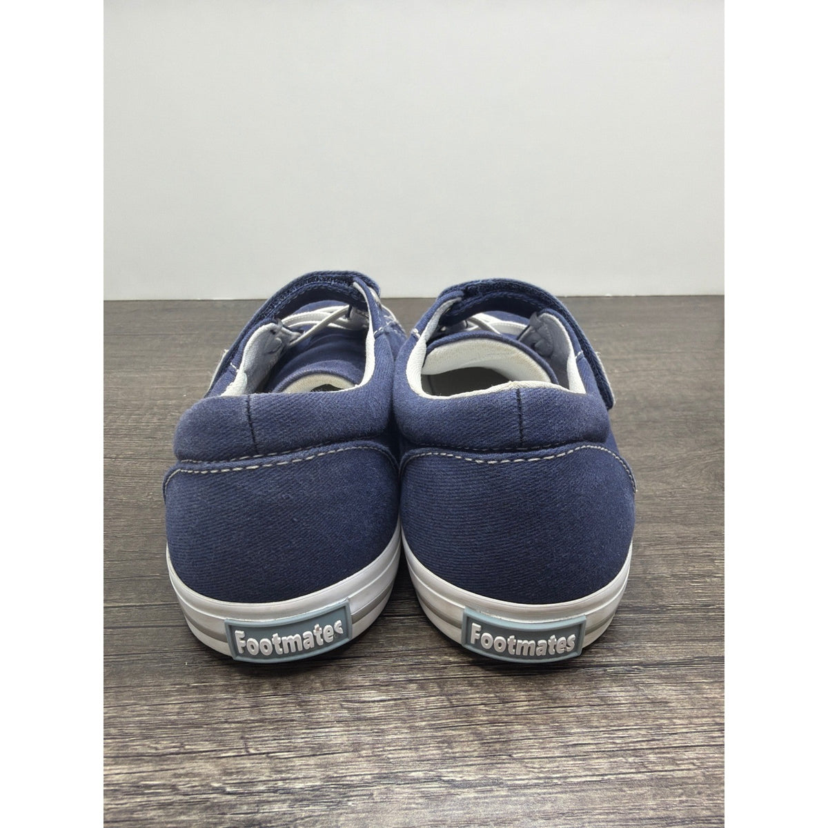 Footmates Canvas Sneakers Kids Size 1 Navy Blue Hook Loop Classic *Flawed3