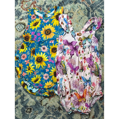 Little Sleepies Posh Peanut Bubble Romper Girls 18-24M Blue Pink Floral EUC0
