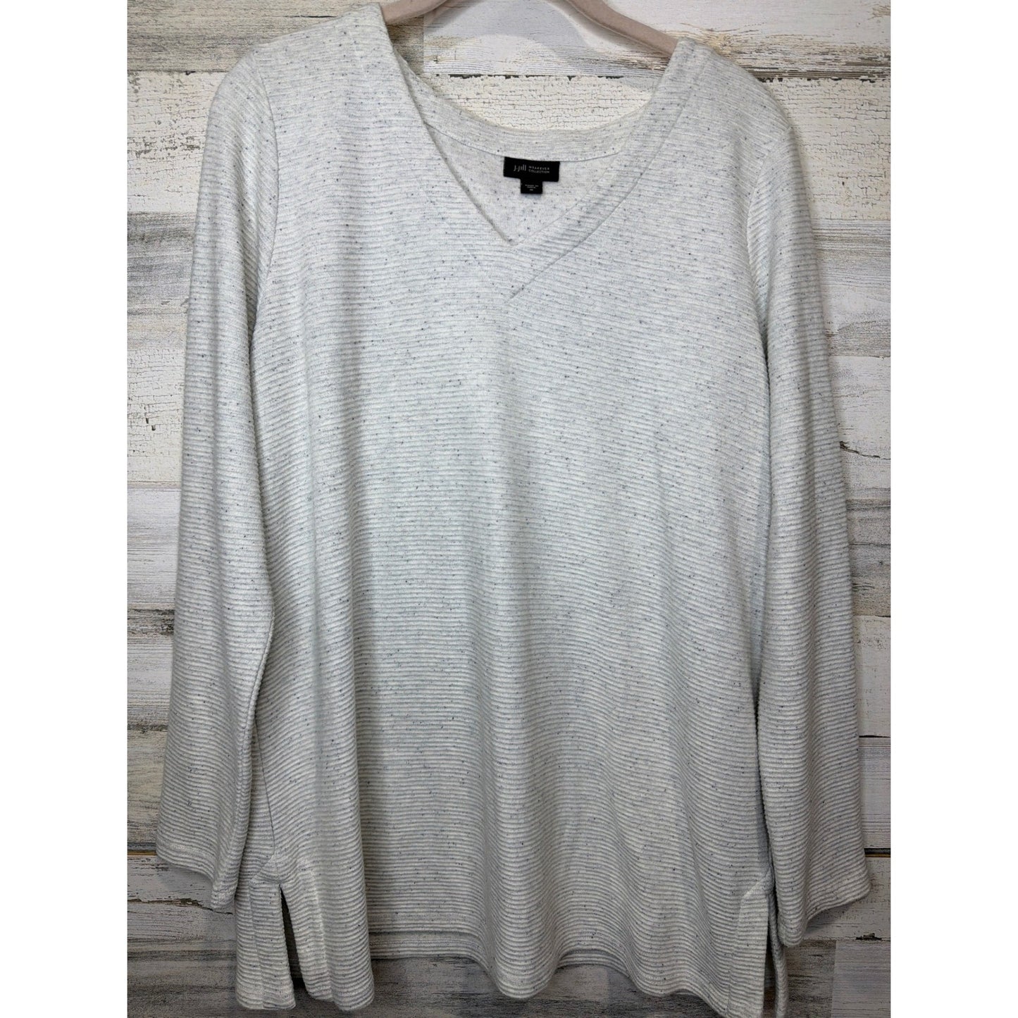 J. Jill Wearever Tunic Women M Gray Ribbed Knit Space Dye Casual EUC0