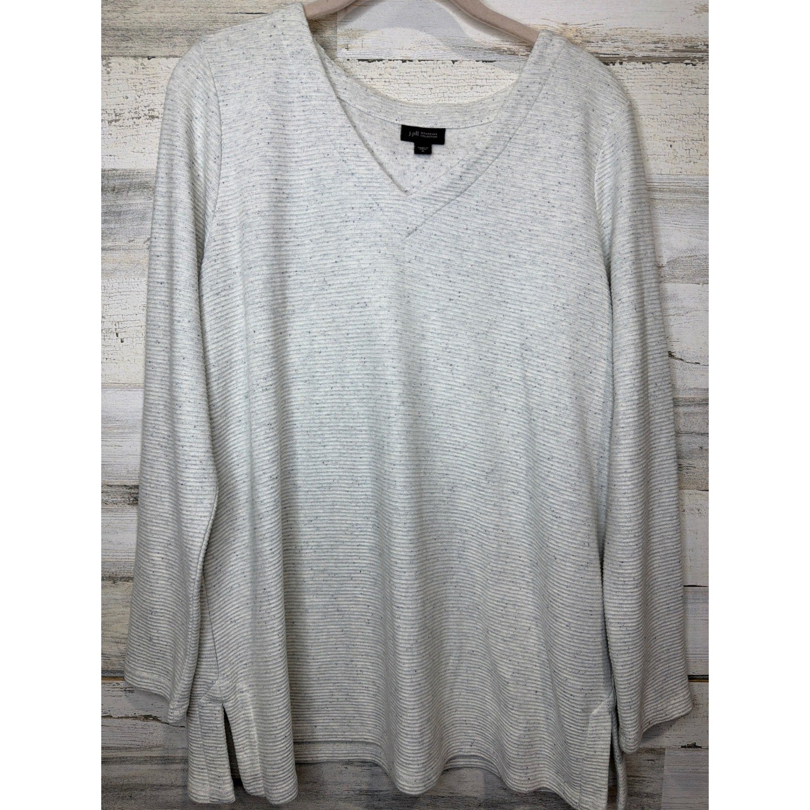 J. Jill Wearever Tunic Women M Gray Ribbed Knit Space Dye Casual EUC0