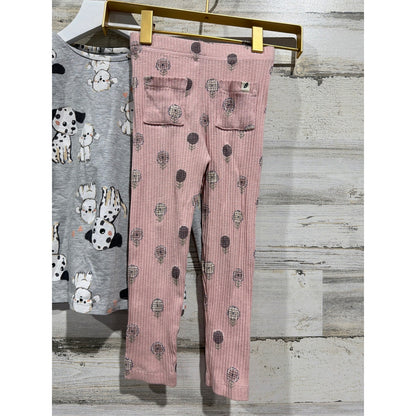 H&M Mayoral Easy Peasy Shirt Pants Girls 3T Gray Pink Dalmatian Floral NWT EUC2