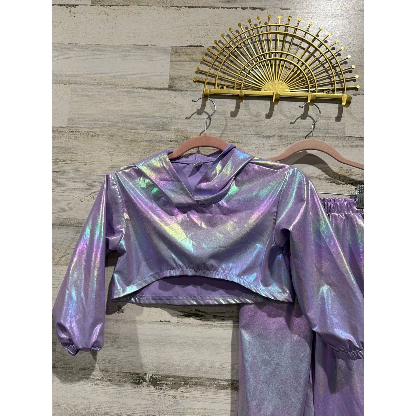 Jogger Set Girls 7 Purple Iridescent Metallic Holographic EUC1