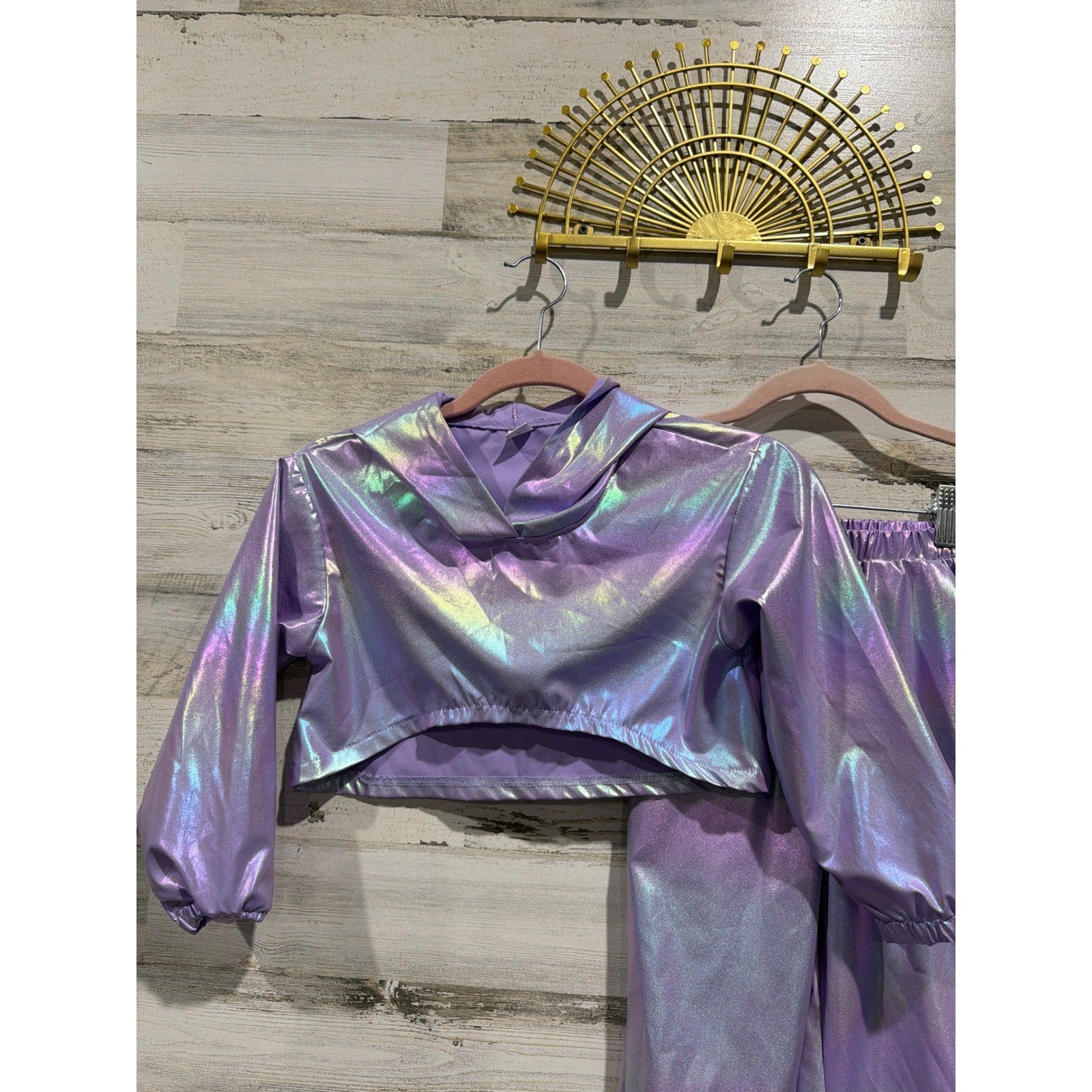 Jogger Set Girls 7 Purple Iridescent Metallic Holographic EUC1