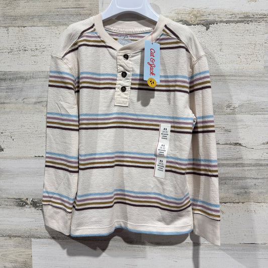 Cat & Jack Henley Shirt Boys XS 4-5 Cream Striped Relaxed Waffle Knit NWT0