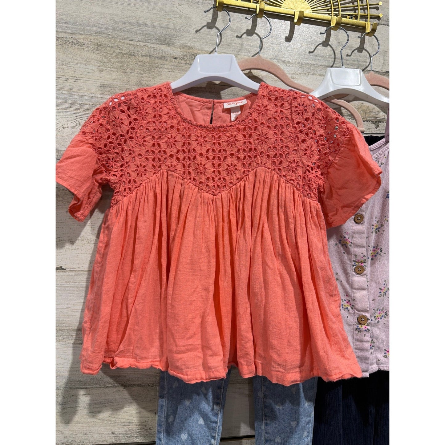 Cat & Jack Old Navy Clothing Bundle Girls 7/8 Coral Floral Heart Navy Boho EUC1