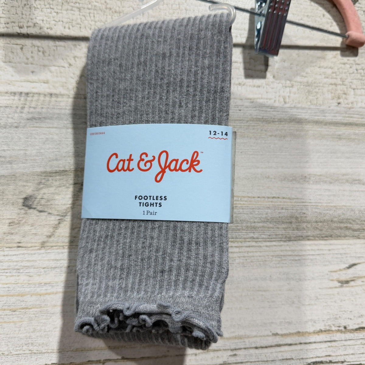 Cat & Jack Footless Tights Girls 12-14 Gray Ribbed Lettuce Trim Basics NWT0