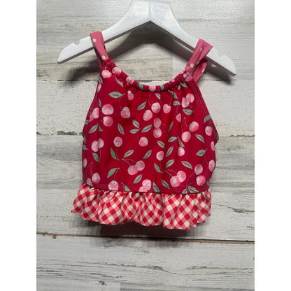 Matilda Jane Swim Tankini Top Girls 10 Red Cherry Gingham Ruffle GUC0