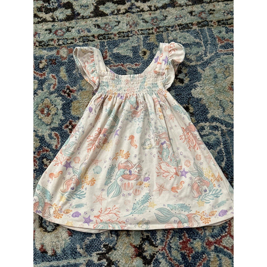 Disney Ariel Little Mermaid Dress Girls 18M Cream Pastel Smocked Ruffle EUC0
