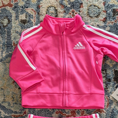Adidas Tracksuit 2 Piece Set Girls 3M Dark Pink Sporty NWT1