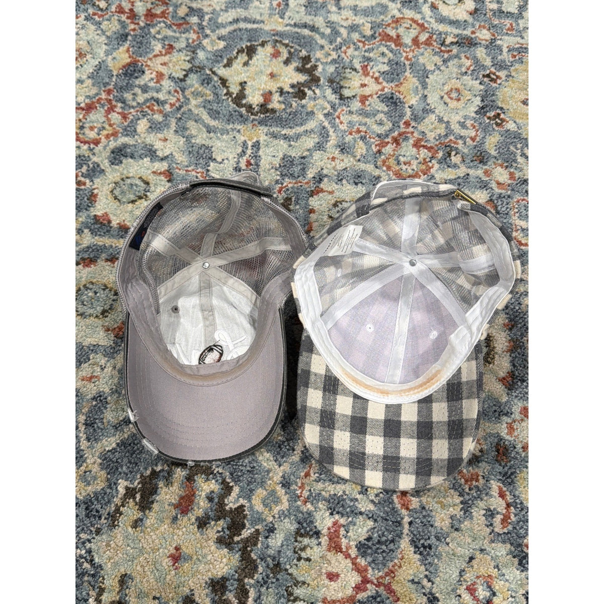 Baseball Caps Women One Size Adjustable Gray Football Plaid Sporty *Flawed3