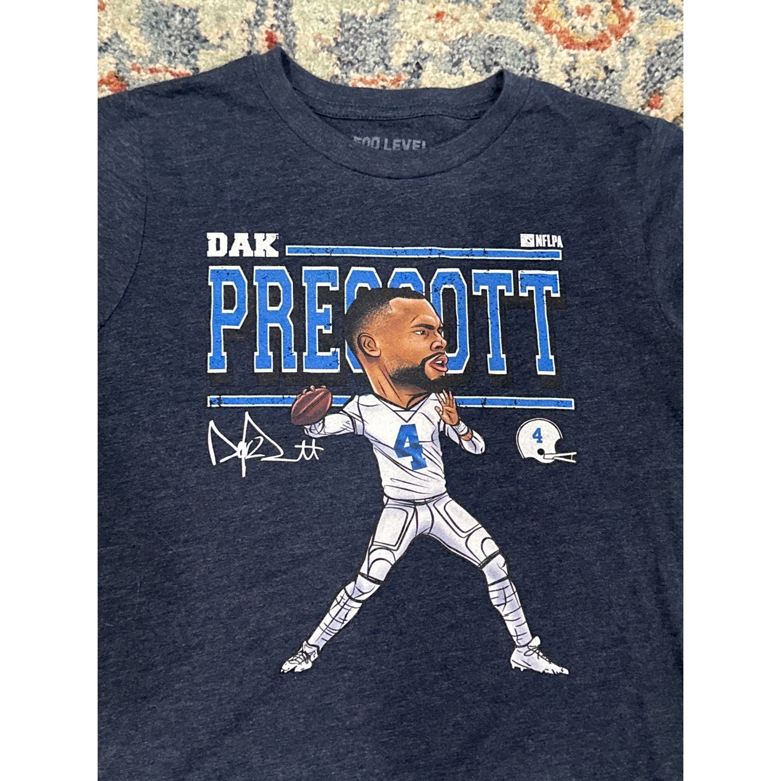 500 Level Dak Prescott NFL Dallas Cowboys Boys Small Navy Graphic Tee EUC1