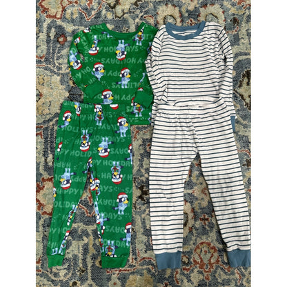 Bluey Christmas & Striped Pajama Bundle Kids 3T Green Blue Holiday2