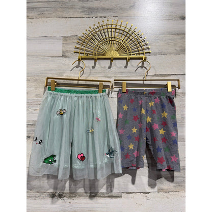 H&M Hanna Andersson Skirt Shorts Girls 6 Appliqué Sparkle Patches Stars EUC0