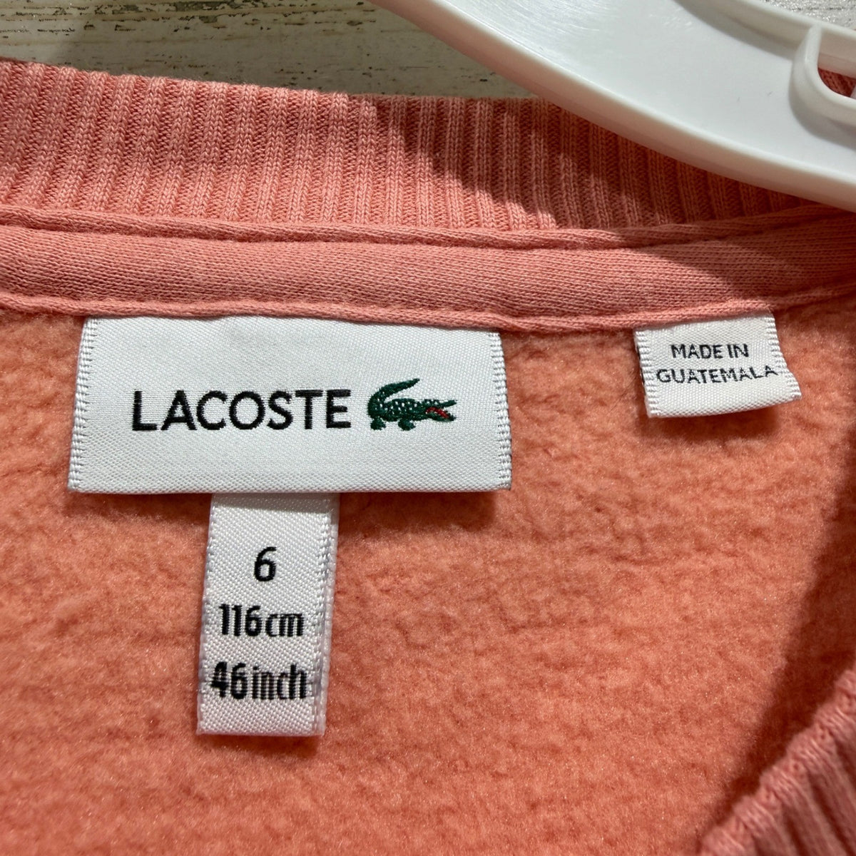 Lacoste Big Croc Logo Sweatshirt Girls Size 6 Peach Preppy EUC2