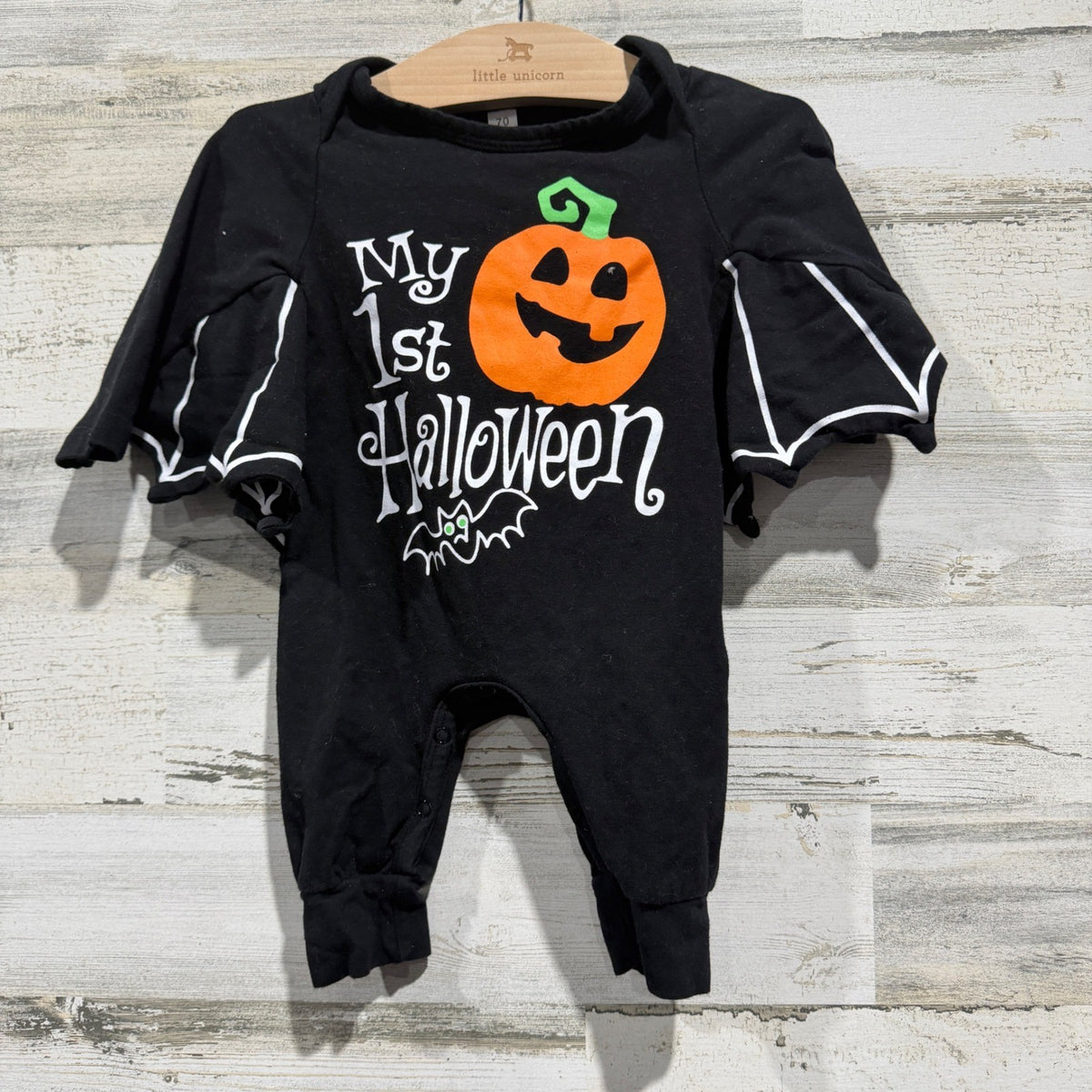 My 1st Halloween Bat Wing Romper Baby 6-9m (70) Black Cotton Spandex Spooky0