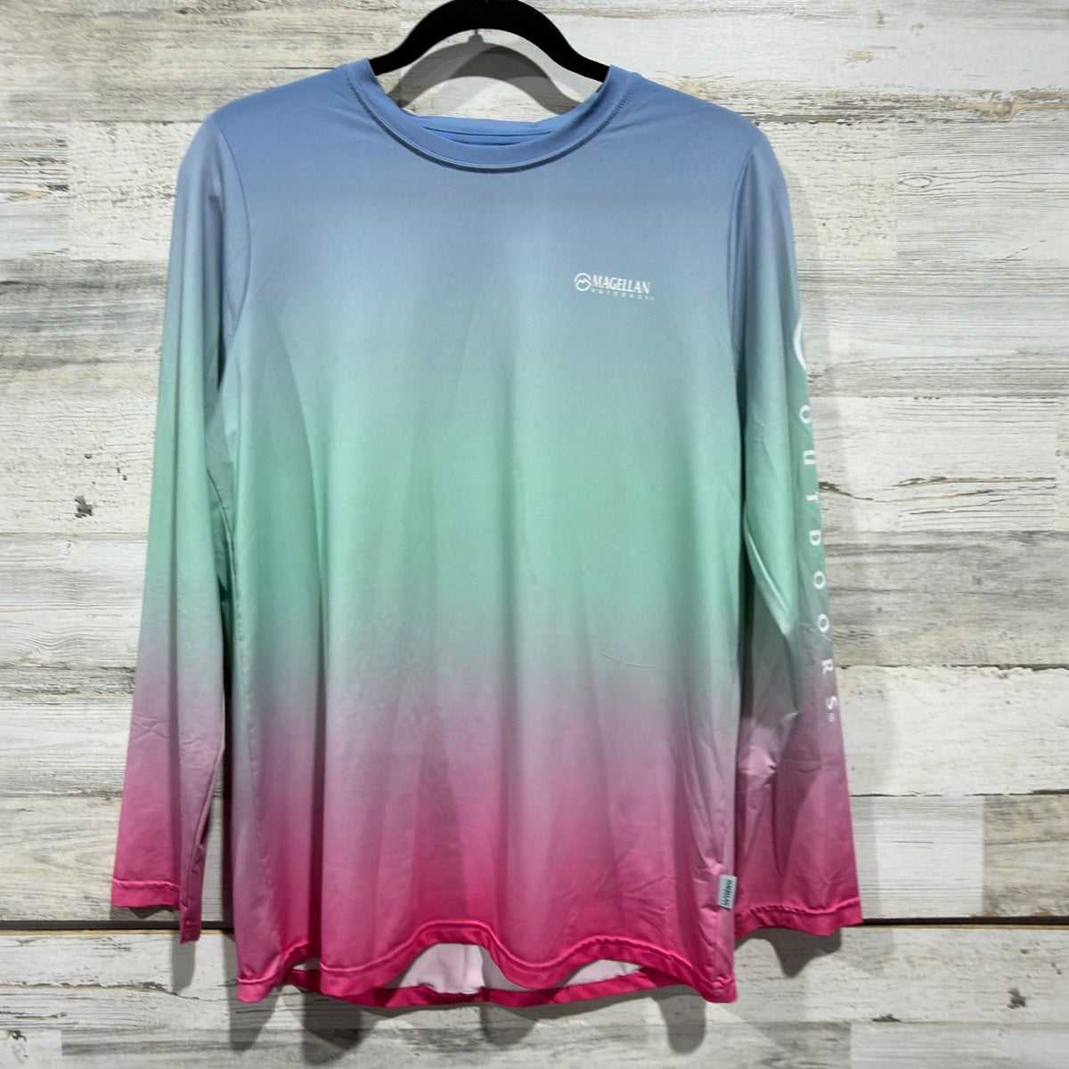 Magellan Outdoors Fishing Shirt Girls XL Blue Green Pink Ombre *Flawed0