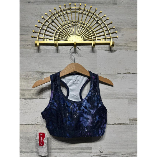 BCG Sports Bra Girls S Purple Colorful Cheetah Galaxy Racerback NWT0