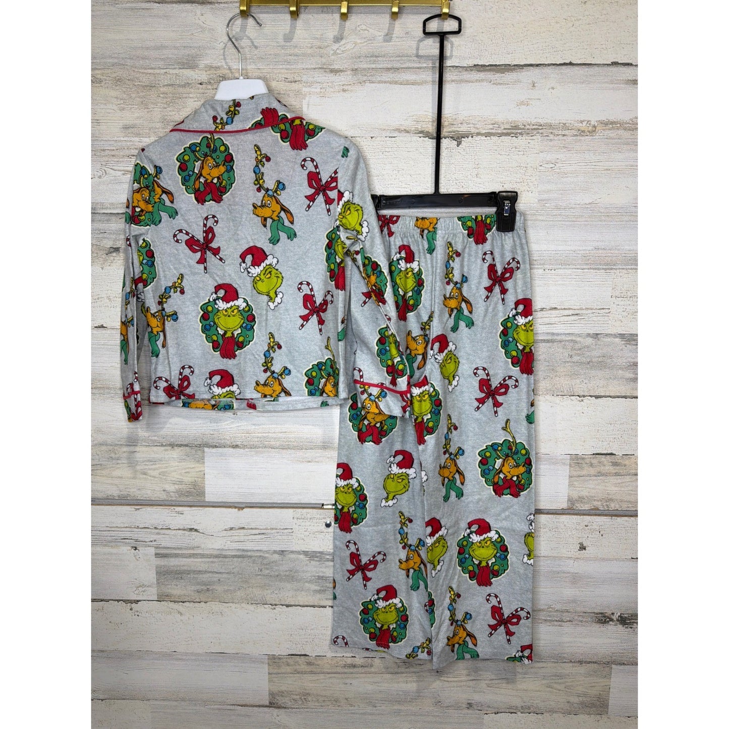 The Grinch Pajama Set Boys Size 8 Gray Fleece Holiday Christmas EUC4