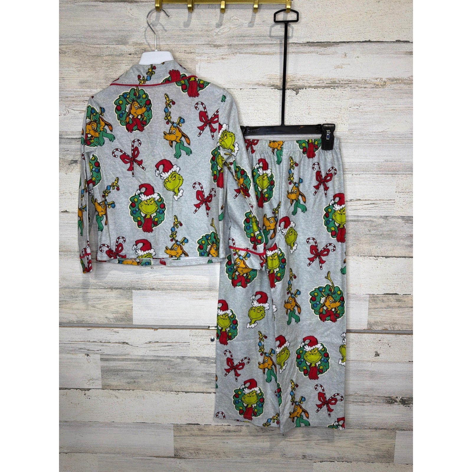 The Grinch Pajama Set Boys Size 8 Gray Fleece Holiday Christmas EUC4