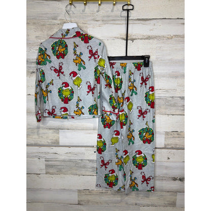 The Grinch Pajama Set Boys Size 8 Gray Fleece Holiday Christmas EUC4