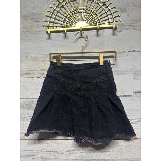GB Denim Skirt Girls Size 8 Black Pleated Raw Hem0
