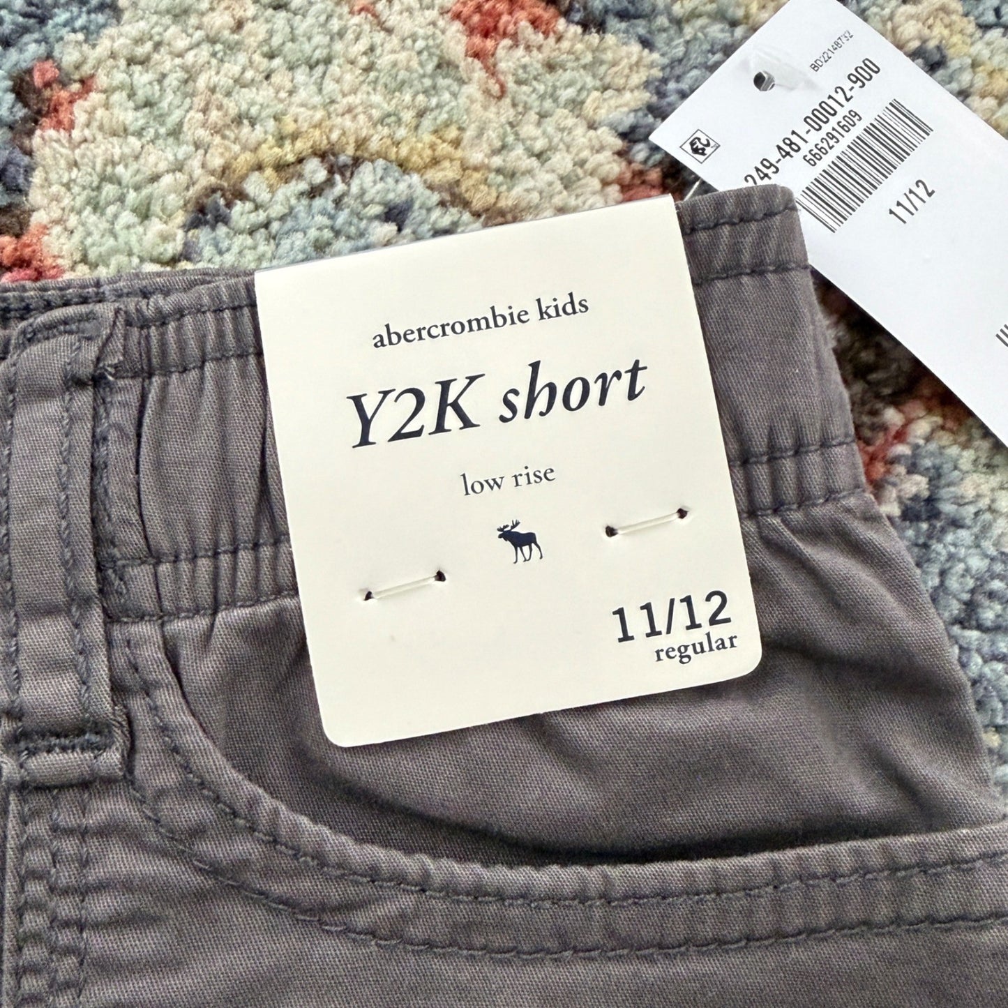 Abercrombie Kids Y2K Short Girls 11/12 Gray Low Rise Adjustable Waist NWT1