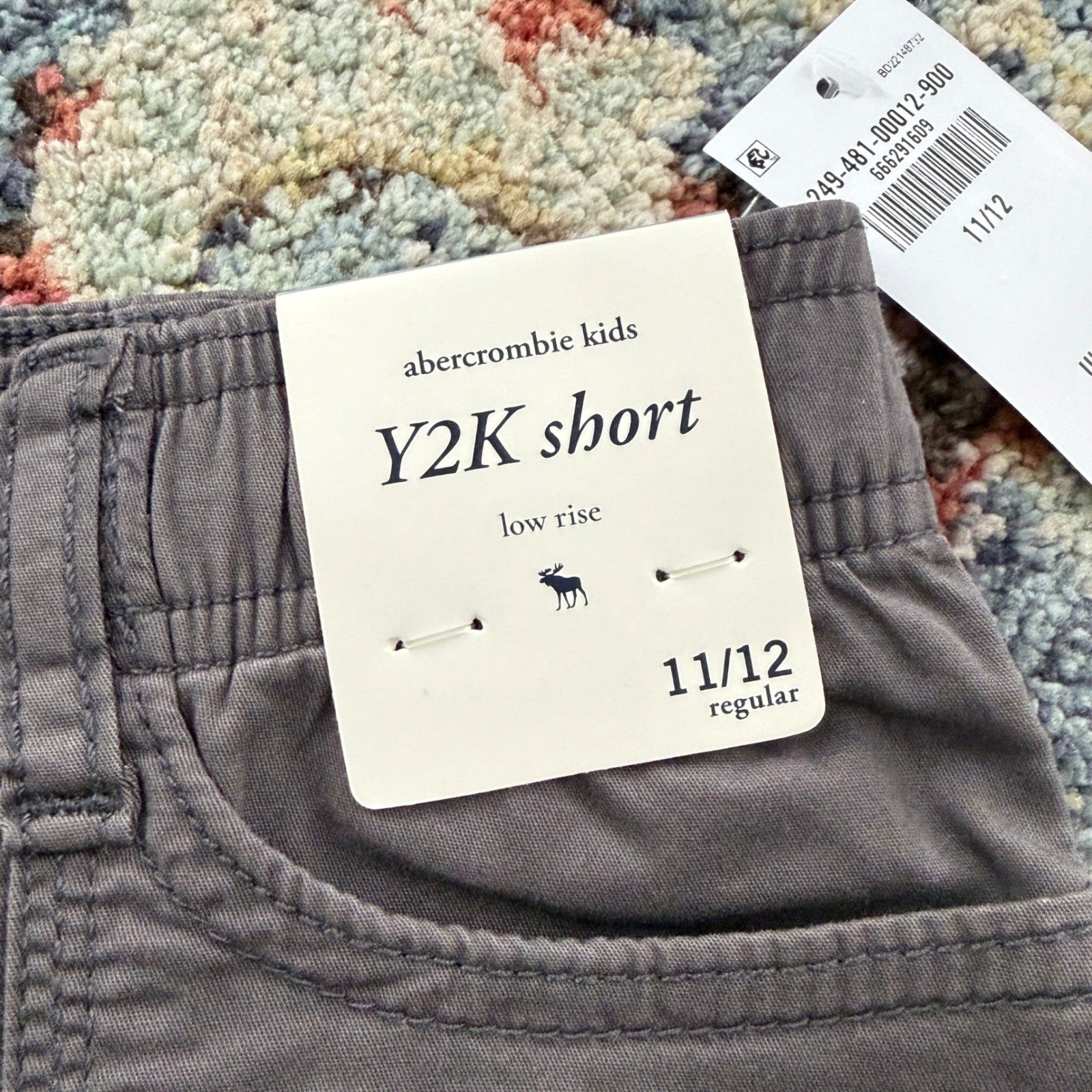 Abercrombie Kids Y2K Short Girls 11/12 Gray Low Rise Adjustable Waist NWT1