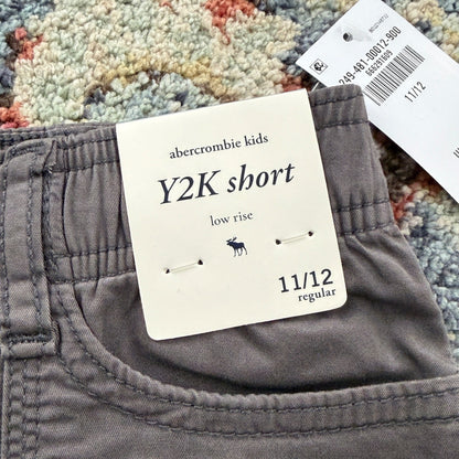 Abercrombie Kids Y2K Short Girls 11/12 Gray Low Rise Adjustable Waist NWT1