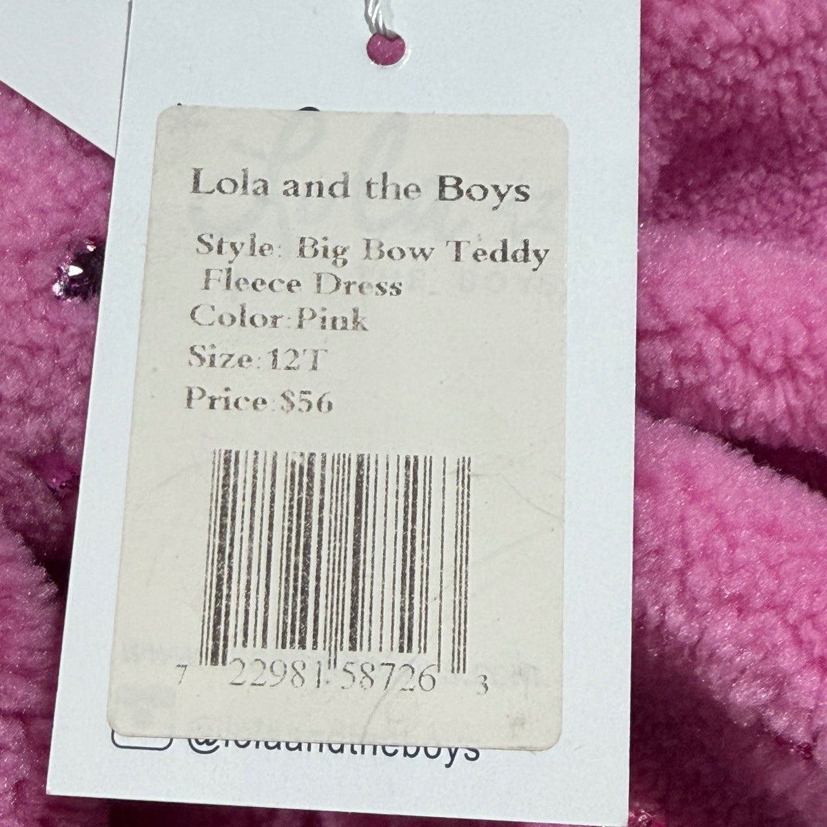 Lola and the Boys Teddy Fleece Dress Girls 12T Pink Big Bow Rhinestone NWT3