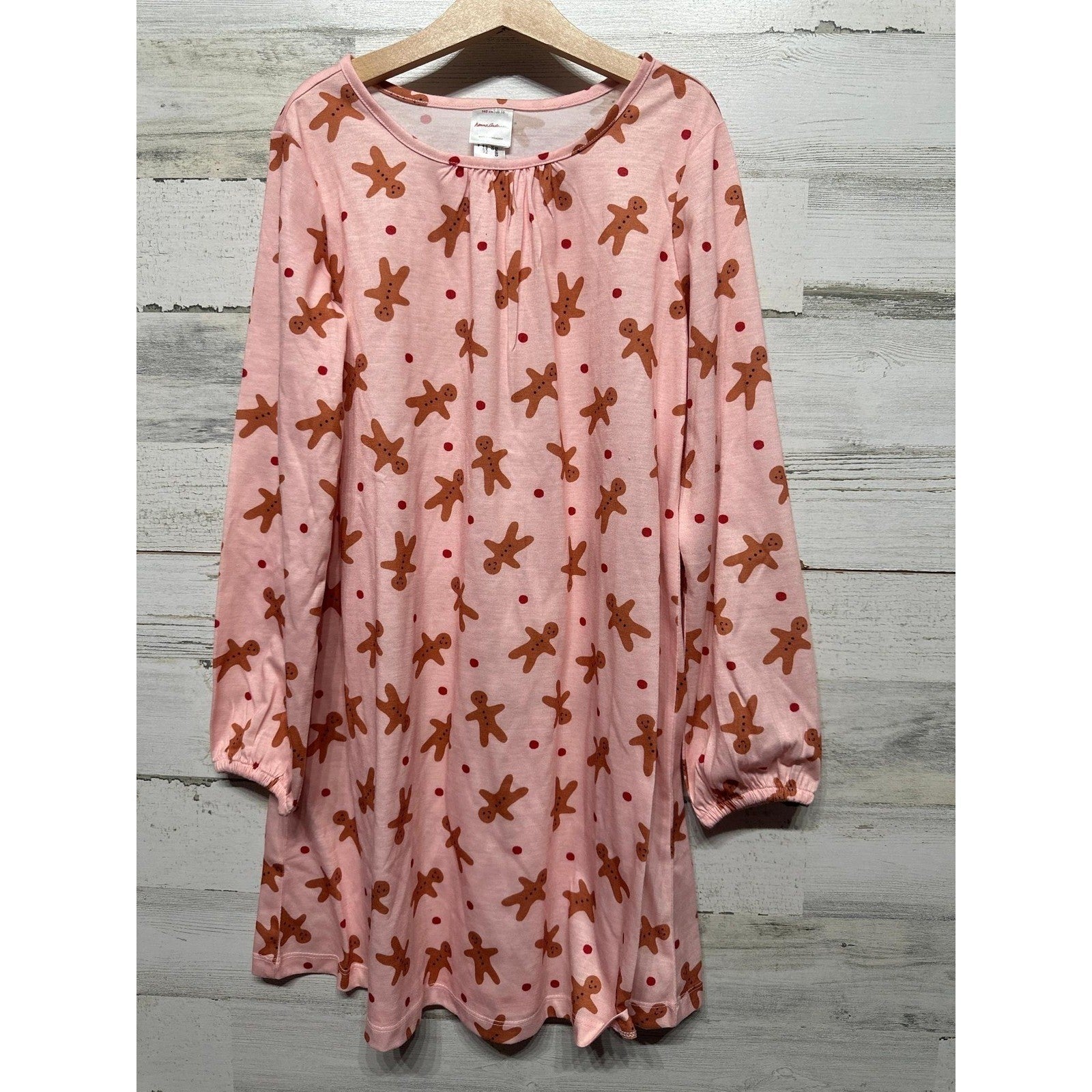 Hanna Andersson Nightgown Girls 10 Pink Gingerbread Man Holiday EUC0
