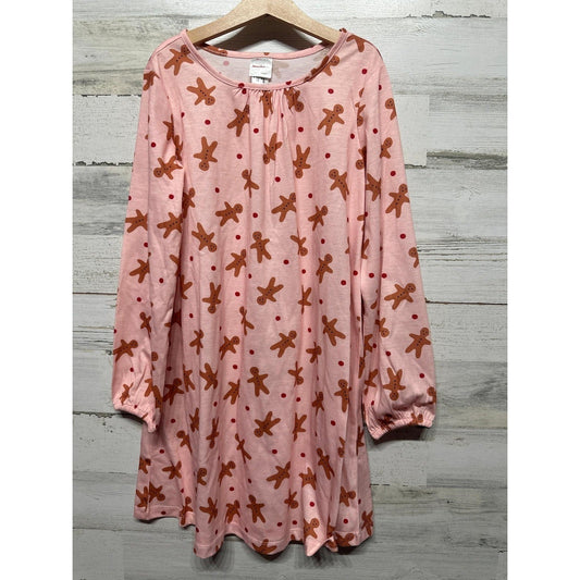 Hanna Andersson Nightgown Girls 10 Pink Gingerbread Man Holiday EUC0