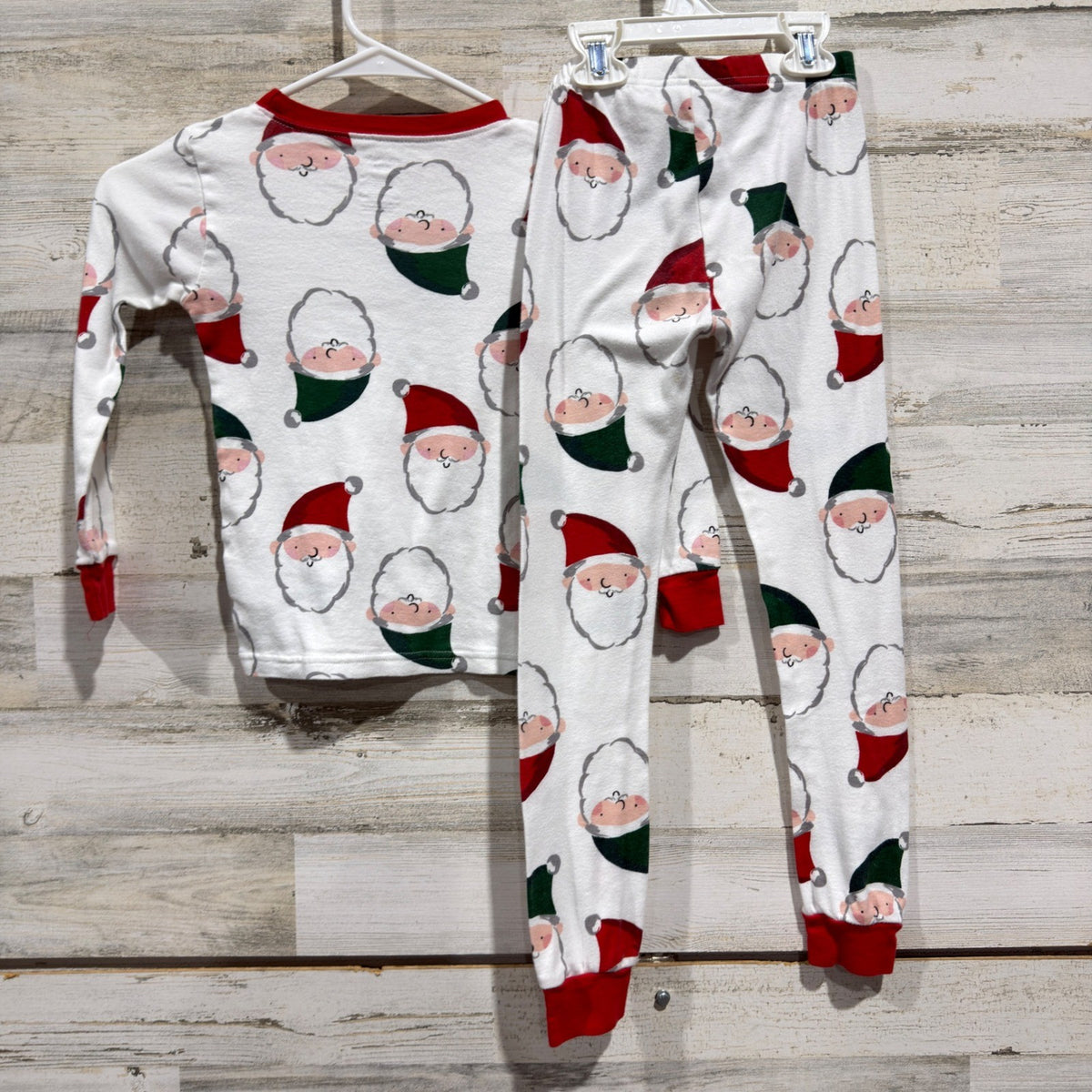 Carters Santa Claus Pajama Set Kids Size 7 White Cotton Holiday Festive EUC5