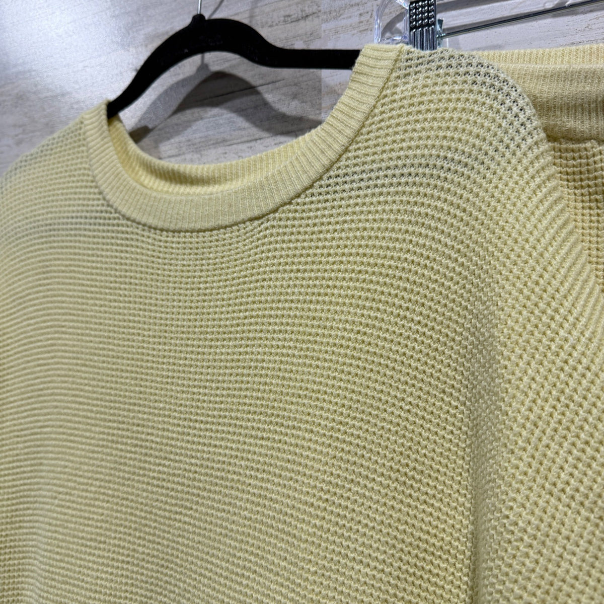Waffle Knit Short Set Women XL Yellow Viscose Blend Casual Loungewear1