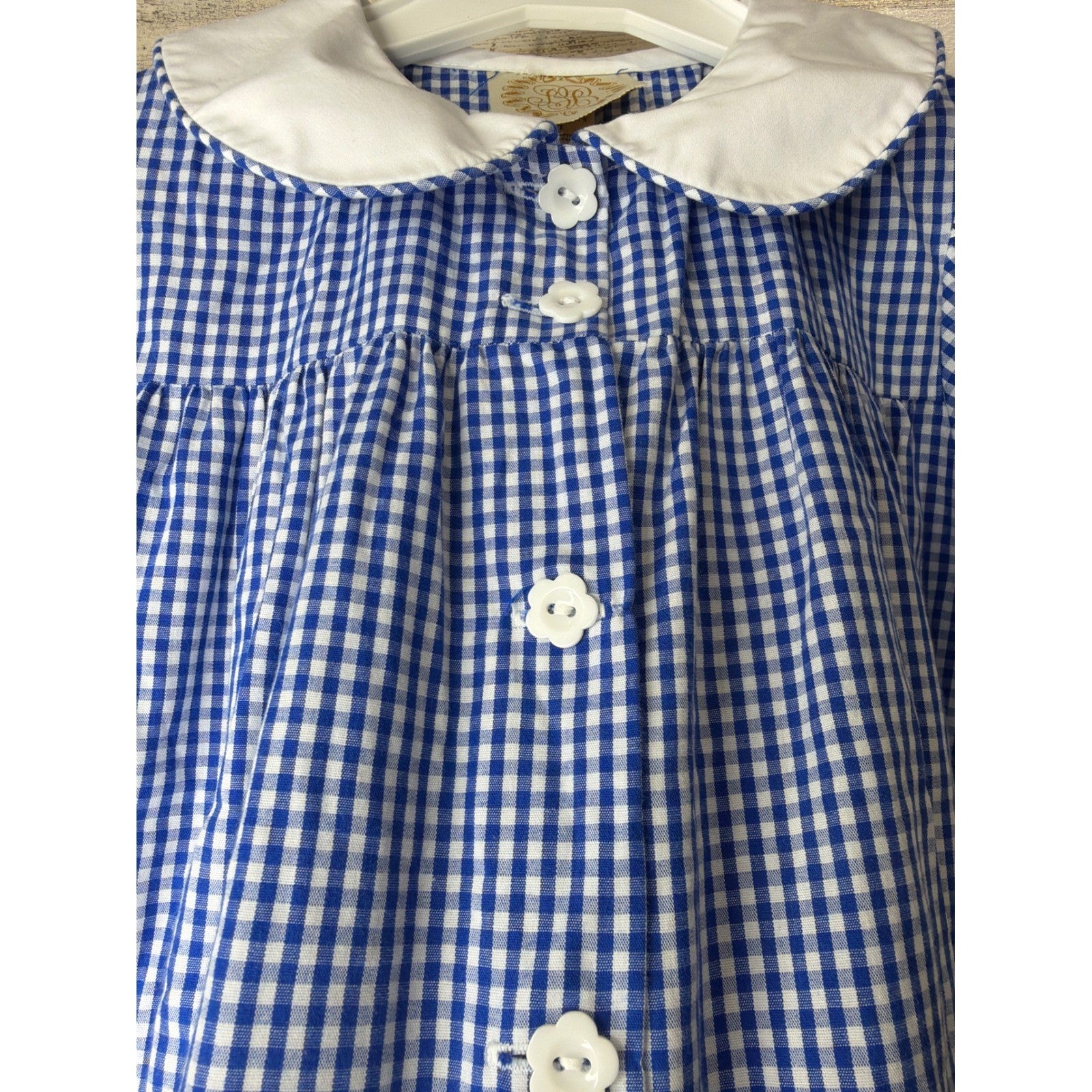 The Beaufort Bonnet Company Dress Girls 3T Blue Gingham Peter Pan Collar EUC5