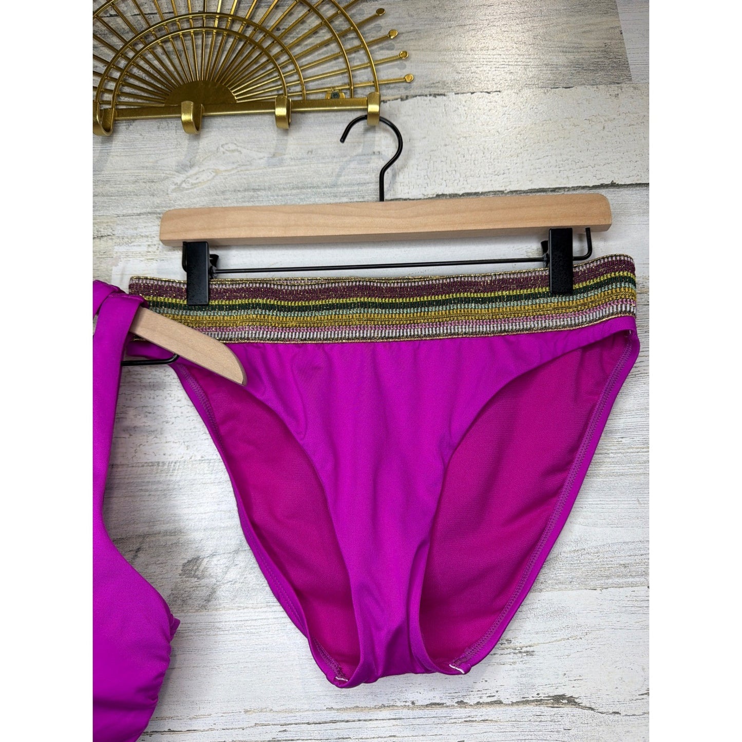 Gibson Latimer Bikini Swimsuit Women Medium Pink One Shoulder Metallic Boho EUC2