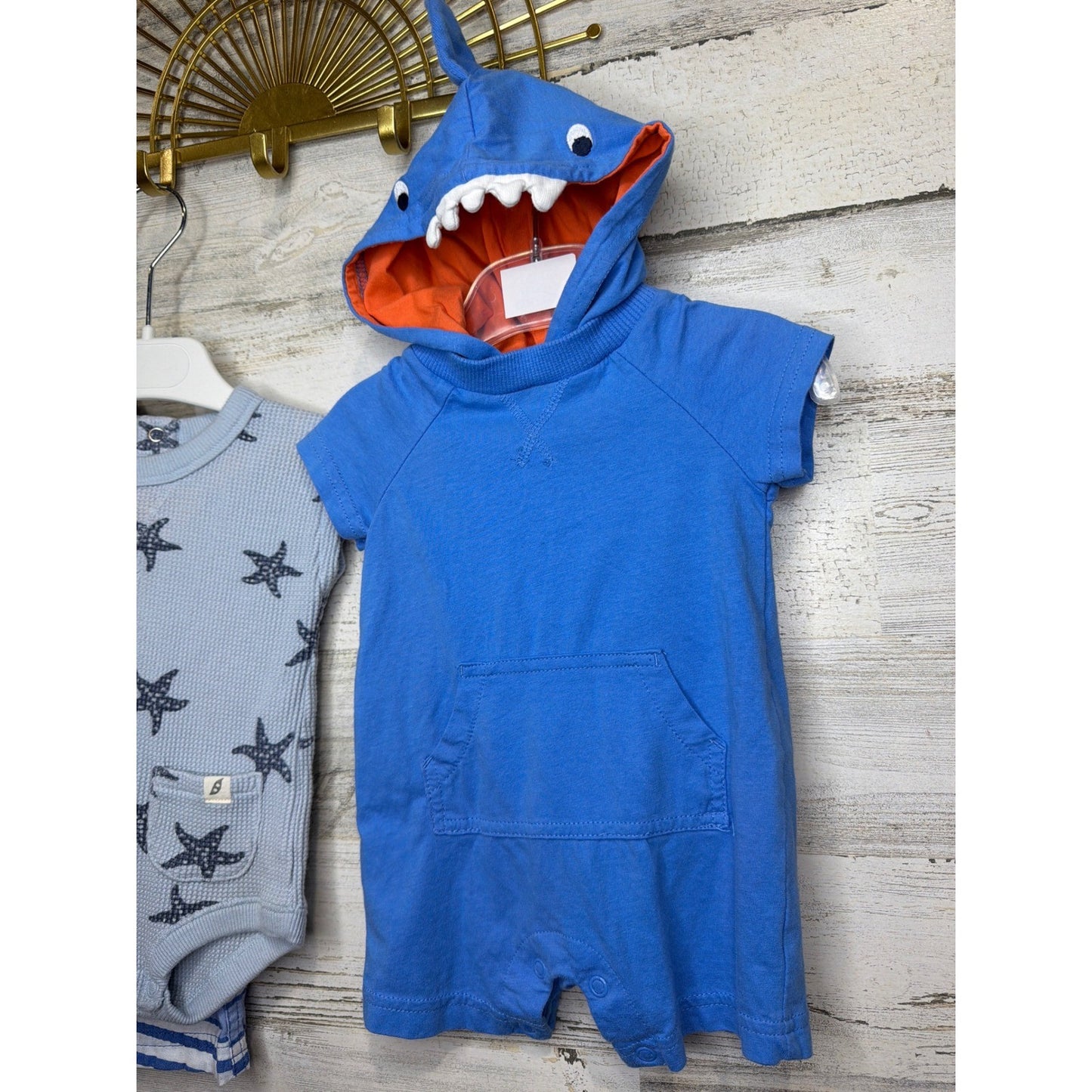 Romper Bundle Boys 0-3M 3M Blue Red Fish Star Nautical Vacay Resort Camp3